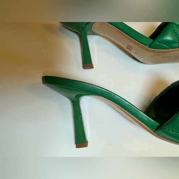 Zara Green Textured Heeled Slide Mules Size 7 - Picture 6 of 6